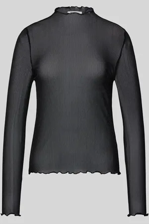 TOM TAILOR Slim Fit Langarmshirt aus Mesh mit Nadelstreifen-Glitzereffekt in , Größe XS
