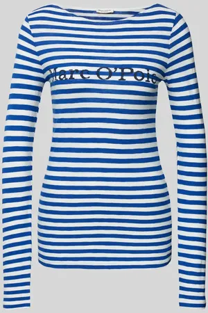 Marc O’ Polo Slim Fit Langarmshirt aus reiner Baumwolle mit großem Label Print in , Größe L