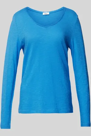 QS by s.Oliver Regular Fit Langarmshirt aus reinem Baumwoll-Slub-Yarn mit Rollkanten am Ausschnitt in , Größe 38
