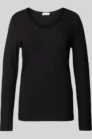QS by s.Oliver Regular Fit Langarmshirt aus reinem Baumwoll-Slub-Yarn mit Rollkanten am Ausschnitt in , Größe 38