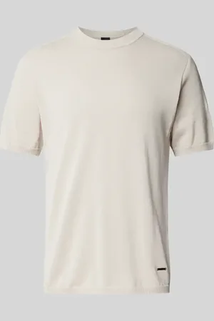 AlphaTauri T-Shirt mit Leinen-Anteil und Label-Detail Modell 