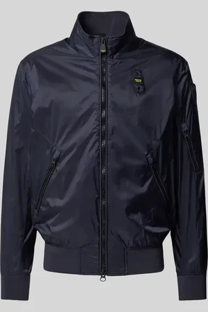 Blauer Bomberjacke mit Reißverschlusstaschen Modell 