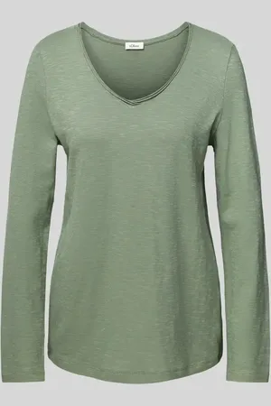 QS by s.Oliver Regular Fit Langarmshirt aus reinem Baumwoll-Slub-Yarn mit Rollkanten am Ausschnitt in , Größe 40