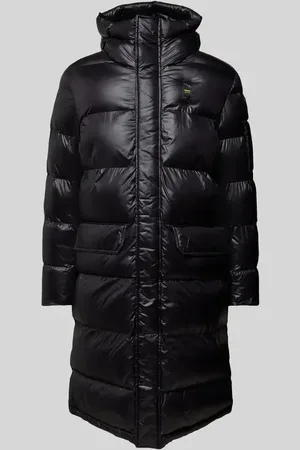 Blauer Steppmantel mit Label-Badge Modell 