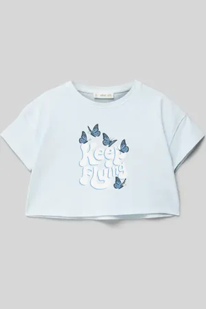 MANGO Cropped T-Shirt mit Statement-Print in , Größe 128