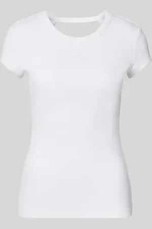 HUGO BOSS T-Shirt in Ripp-Optik mit Label-Stitching in , Größe L