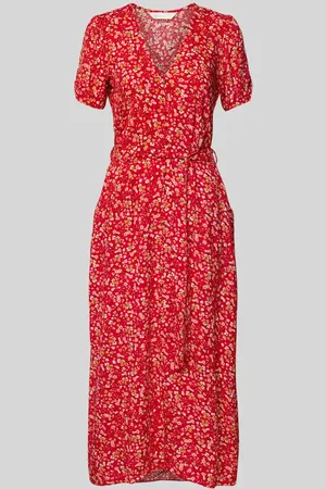 Apricot Midikleid aus Viskose mit Knopfleiste und Bindegürtel in , Größe L