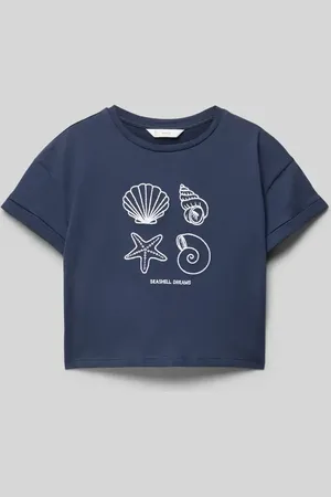 MANGO Boxy Fit T-Shirt mit Motiv-Stitchings Modell 