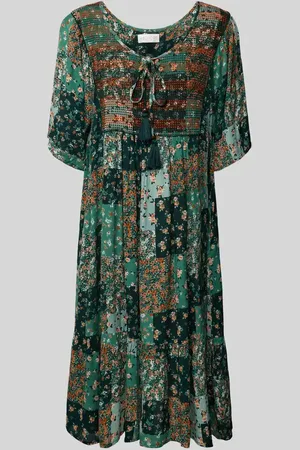 Apricot Knielanges Kleid mit Schlüsselloch-Ausschnitt in , Größe L