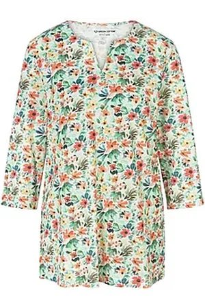 Green Cotton Splitneck-Shirt Erika