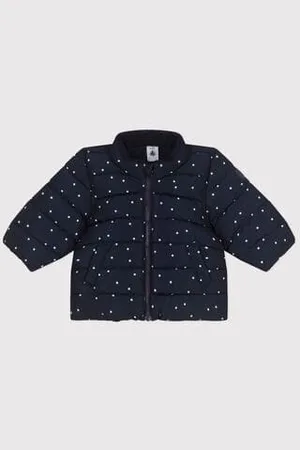 Petit Bateau Gemusterte Baby-Winterjacke mit einrollbarer Kapuze