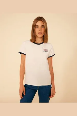 Petit Bateau Damen-T-Shirt Le Droit aus Baumwolle mit Paris-Motiv