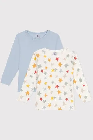 Petit Bateau 2er-Set langärmelige Kinder-T-Shirts aus Baumwolle mit Sternenmotiv