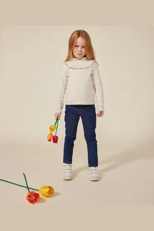 Petit Bateau Langärmeliges Kinder-T-Shirt aus Rippstrick für Mädchen