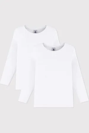 Petit Bateau 2er-Set langärmelige weiße T-Shirts für Jungen