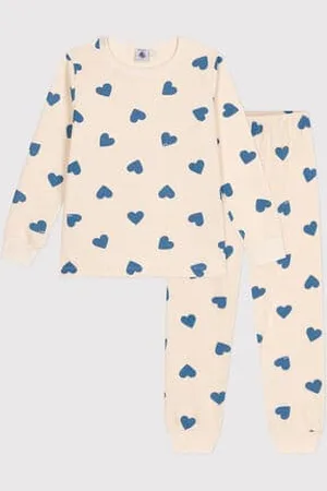 Petit Bateau Kinder-Pyjama aus aufgerautem Molton mit Herzmuster