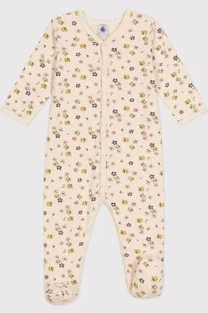 Petit Bateau Strampler aus aufgerautem Molton mit Blumenmotiv