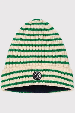 Petit Bateau Kinder-Strickmütze mit gestreiftem Fleece-Futter