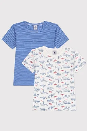 Petit Bateau 2er-Set kurzärmelige Kinder-T-Shirts aus Baumwolle mit Paris-Motiv
