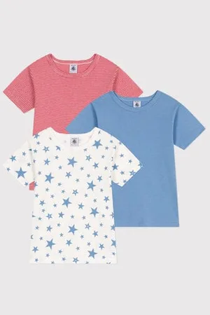 Petit Bateau 3er-Set kurzärmelige Kinder-T-Shirts aus Baumwolle mit Sternmotiv