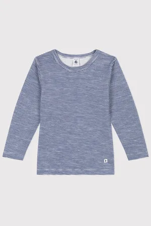 Petit Bateau Langärmeliges Kinder-T-Shirt aus Wolle und Baumwolle mit Streifen