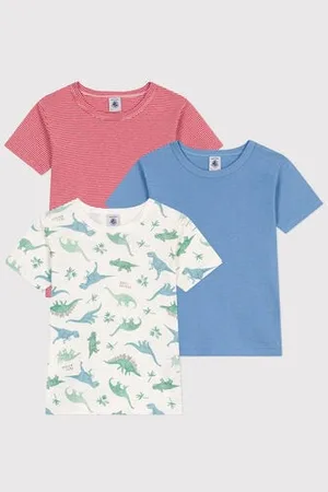Petit Bateau 3er-Set kurzärmelige Kinder-T-Shirts aus Baumwolle mit Dinos