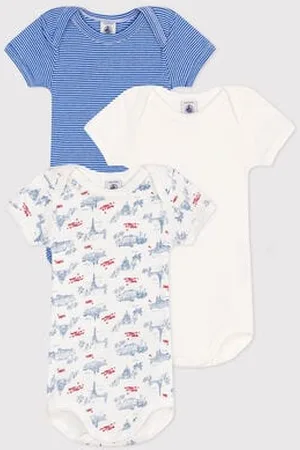 Petit Bateau 3er-Set kurzärmelige Strampler aus Baumwolle mit Paris-Motiv