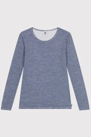 Petit Bateau Langärmeliges gestreiftes Damen-T-Shirt aus Wolle und Baumwolle