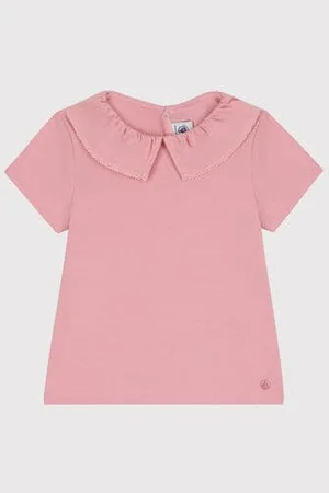 Petit Bateau Kurzärmeliges Kinder T-Shirt aus einfarbiger Baumwolle mit Kragen