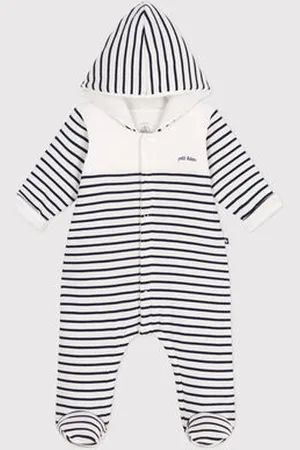 Petit Bateau Wattierter Strampler mit Kapuze und Füßchen im Matrosen-Look.