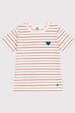 Petit Bateau Kurzärmeliges Kinder-T-Shirt aus Baumwolle mit Streifen und Herz