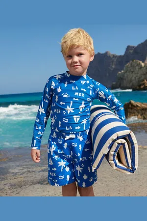 Petit Bateau Langärmeliges Kinder Bade-T-Shirt mit UV-Schutz und Printmotiv