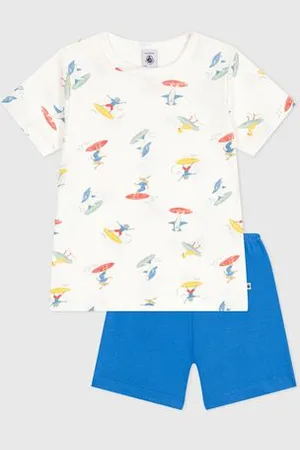 Petit Bateau Kinder-Kurzpyjama aus Baumwolle mit Surfmotiv