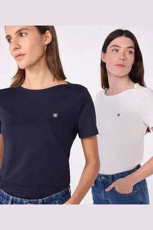 Petit Bateau Kultiges Damen-T-Shirt mit Admiralskragen aus Baumwolle