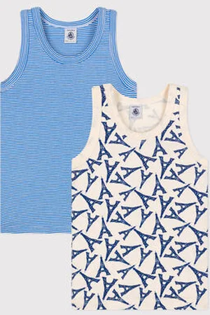 Petit Bateau 2er-Set Kinder-Unterhemden aus Baumwolle mit Paris-Motiv