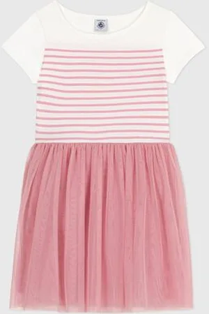 Petit Bateau Kurzärmeliges Kinder-Kleid aus Baumwolle und Tüll