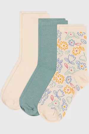 Petit Bateau 3er-Set Kinder-Socken aus Baumwolle mit Blumenmotiv