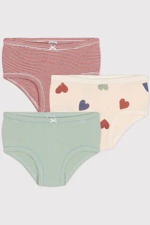 Petit Bateau 3er-Set Baumwollslips für Kinder, mit Herzmotiv und hohem Taillenbund