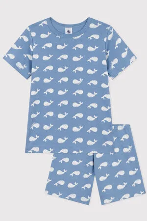 Petit Bateau Kurzer Kinderpyjama aus Baumwolle mit Walmuster
