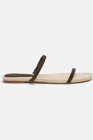 Pull&Bear Flache Ledersandalen Mit Jutesohle
