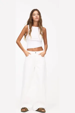 Pull&Bear Weiße Baggy-Jeans Halbhoher Bund