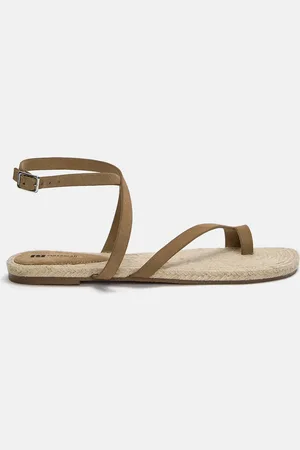 Pull&Bear Flache Sandalen Aus Leder Und Jute