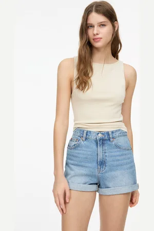 Pull&Bear Mom-Fit-Jeansshorts Mit Umgeschlagenem Saum