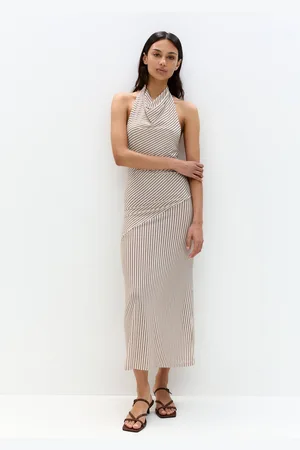 Pull&Bear Gestreiftes Midi-Neckholder-Kleid