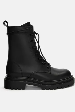 Pull&Bear Flache Geschnürte Lederstiefeletten