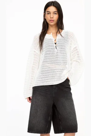 Pull&Bear Pullover Lochmuster Knöpfe