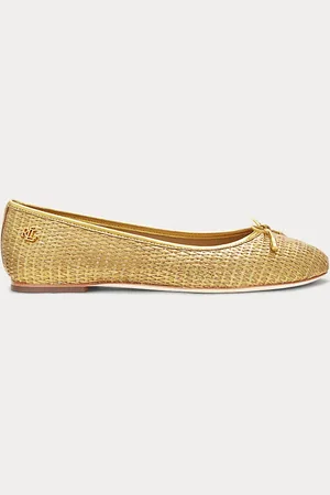 Ralph Lauren Metallic-Strohballerina Jayna mit Leder