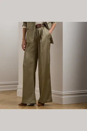 Ralph Lauren Satin-Charmeuse-Hose mit weitem Bein