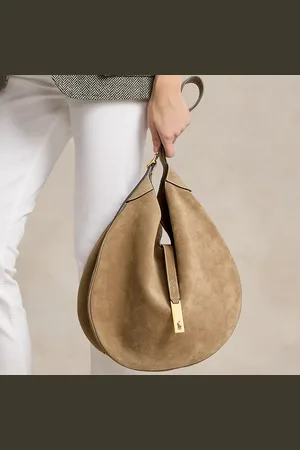 Ralph Lauren Große Wildleder-Schultertasche Polo ID