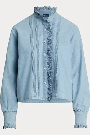 Ralph Lauren Chambray-Oberteil mit Rüschenbesatz